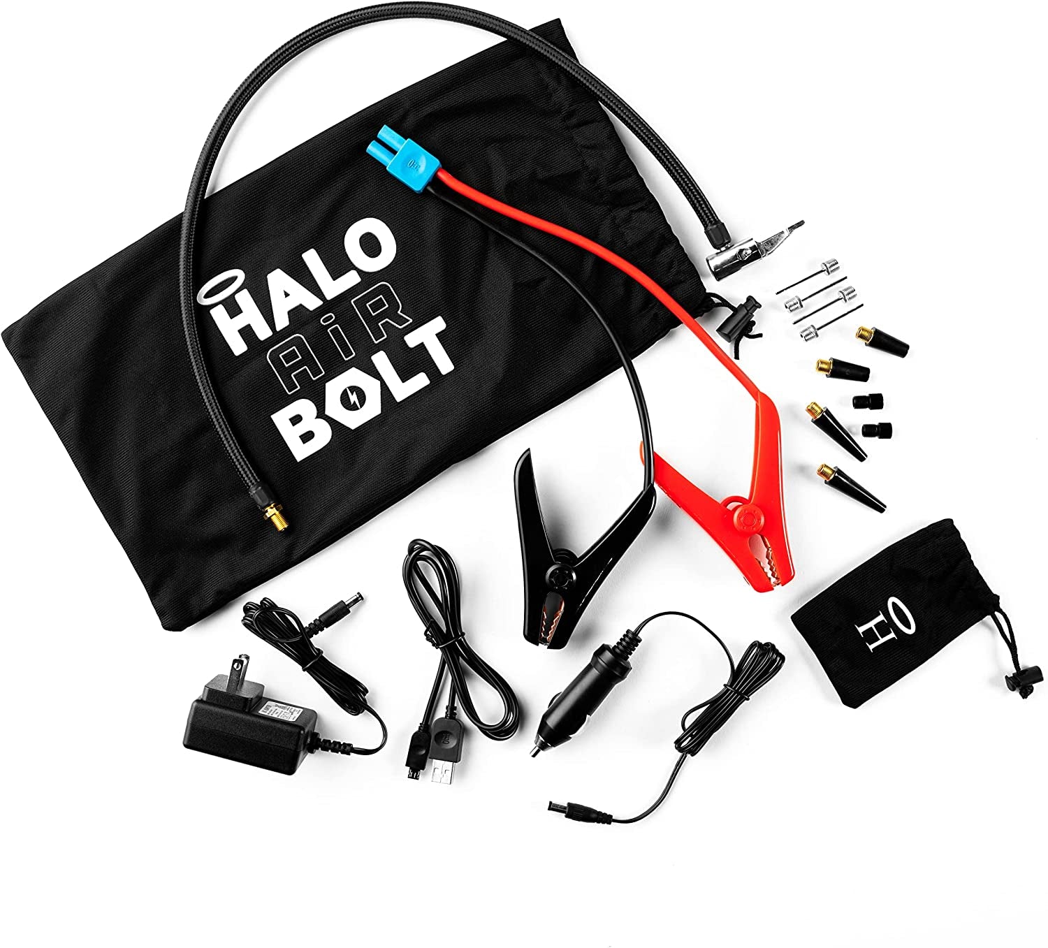 Bolt Air 58830 MWh Portable Emergency Power Kit with Tire Inflator, Four Interchangeable Nozzles, Additional Accessory Kit, Car Jump Starter, and Charger - Black Graphite