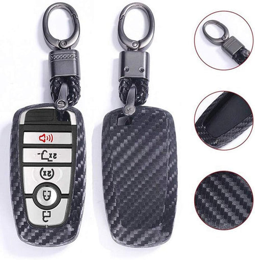 ™ TPU Keyless Remote Key Fob Case Cover with 3, 4, and 5 Buttons for 2017-2020 Ford Models (Black Carbon Fiber Texture)